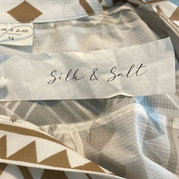 Silk and Salt The Perfect Sundress White Khaki Knit Tribal Print Mini 3/4 Sleeve - Picture 7 of 10